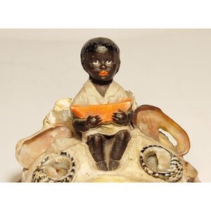 Fab 1920s Sea Shell Souvenir Black Boy with Watermelon 2.5" X 3" Rare